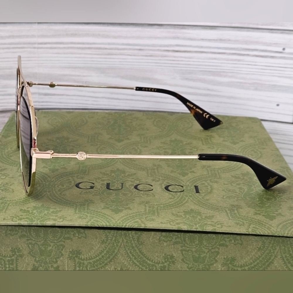 Gucci Aviator GG0105S Aviator Sunglasses in Gold and Brown Gradient NWT - Picture 3 of 12